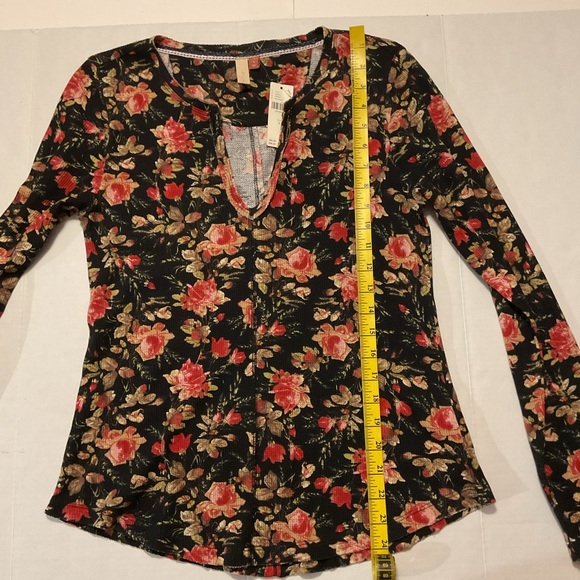 Pilcro Anth Split Neck Top Floral Print Long Sleeves - Picture 3 of 9